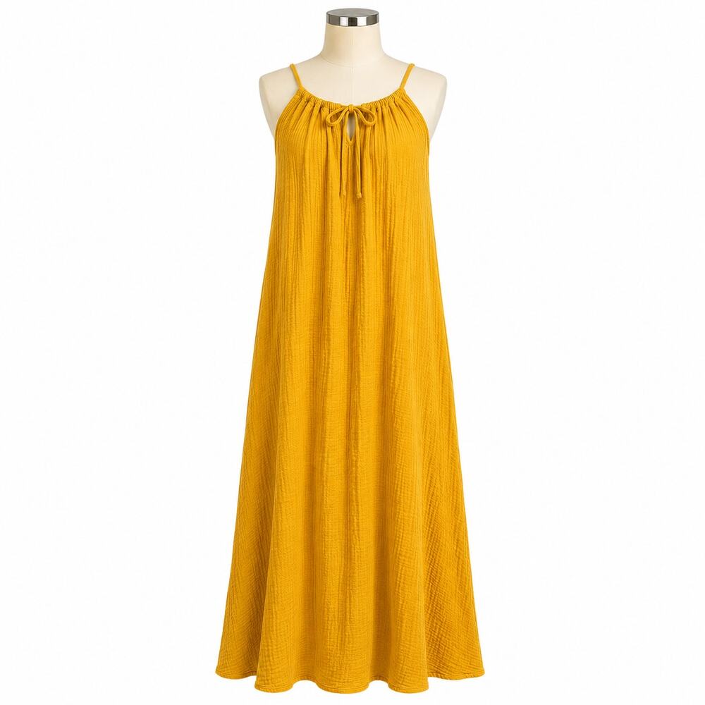 LOFT Beach Mustard Yellow Cotton Gauze Maxi Dress Women’s Small Pocketed